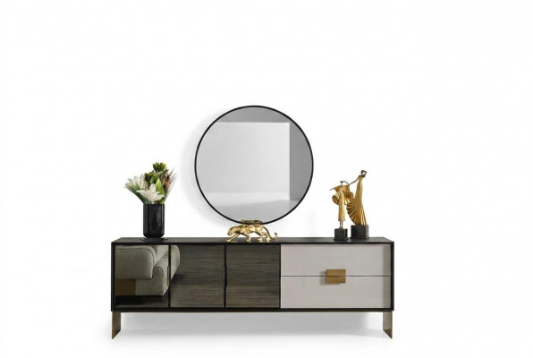 Schwaarzt Wunnzëmmer Set Designer Säitendësch Luxus Spigel 2tlg Set Nei