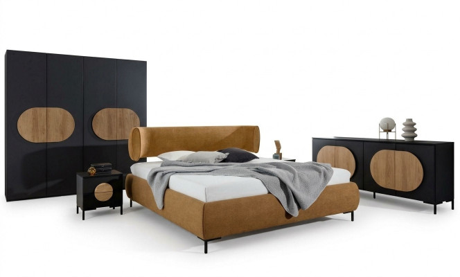 Schwaarz-Brongt Schlofzëmmermiwwelen Designer Bett Kleedershnatz Komodë