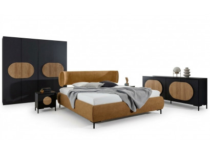 Schwaarz-Brongt Schlofzëmmermiwwelen Designer Bett Kleedershnatz Komodë