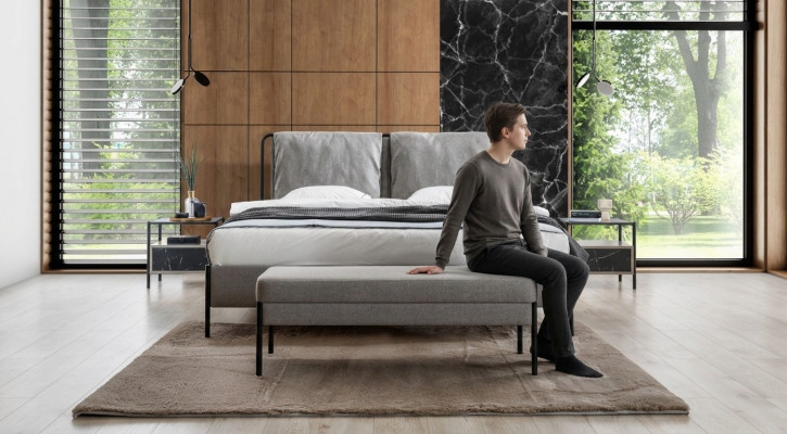 Exklusivt Schlofzëmmer Duebelbett Metallgestell Modern Bank Luxus Miwwelen