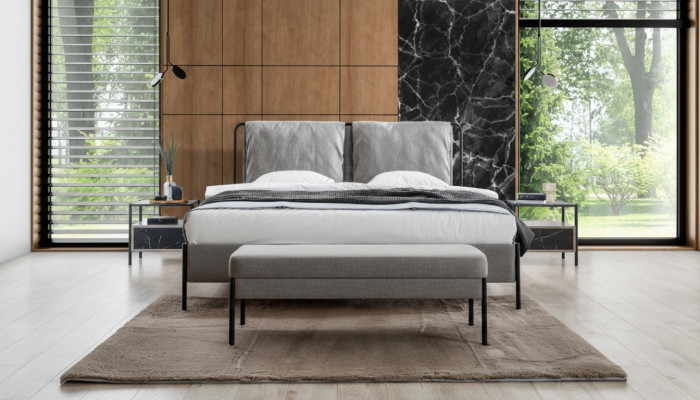 Exklusivt Schlofzëmmer Duebelbett Metallgestell Modern Bank Luxus Miwwelen