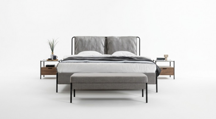 Exklusivt Schlofzëmmer Duebelbett Metallgestell Modern Bank Luxus Miwwelen