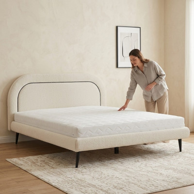 Schlofzëmmer Miwwelen Wäisst Bett Modern Stoffbett Polster Duebelbett
