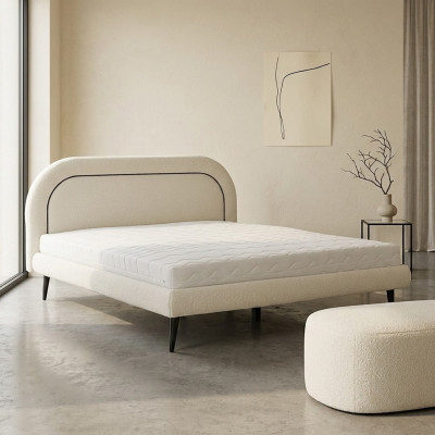 Schlofzëmmer Miwwelen Wäisst Bett Modern Stoffbett Polster Duebelbett