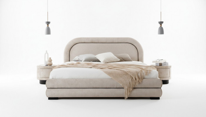 Schlofkummer Garnitur Designer Béiest Duebelbett 2x Textil Nuetsdëschcher