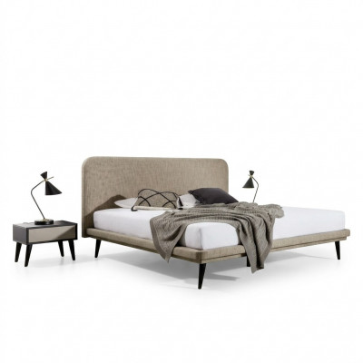 Edel Schlofkummer Miwwelen Brongt Textilbett Designer Holz 2x Nuechtstiescher
