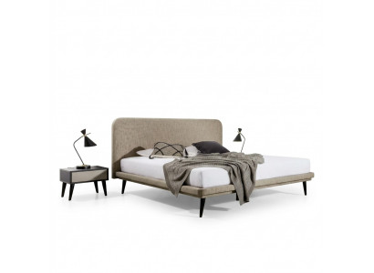 Edel Schlofkummer Miwwelen Brongt Textilbett Designer Holz 2x Nuechtstiescher