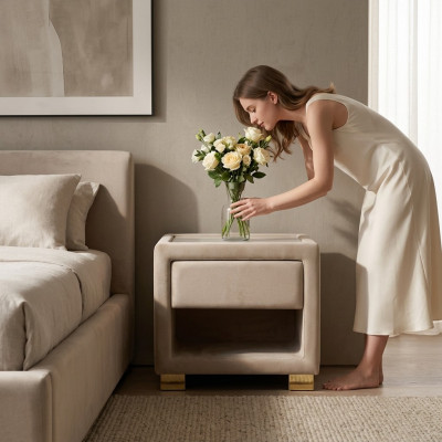 Béigen Quadrat Näschtdësch Designer Holzhueschtel Modern Miwwel Neien