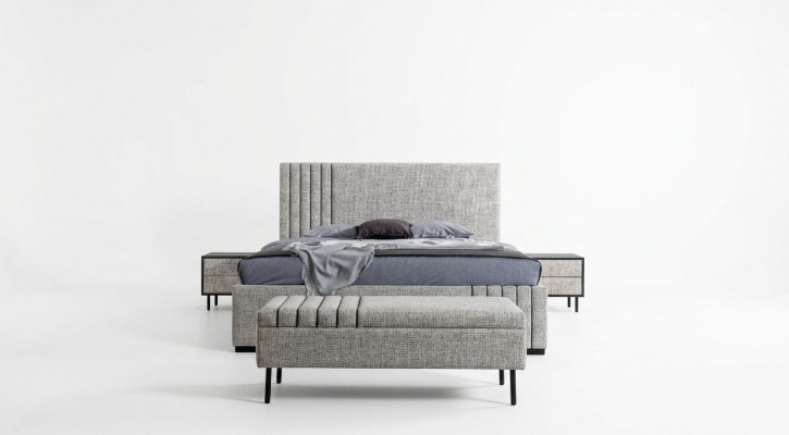 Hellgrousschlofkummermiwwelen Designer Textilbett 2x Nuetsschranken Bänk.
