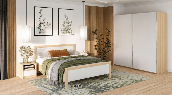 Wäiss Schlofzëmmer Miwwelen Luxus Bett Nuetsdëscher Groussen Kleederschaf