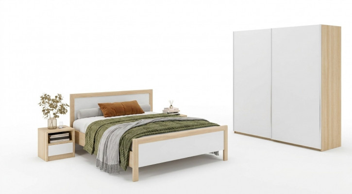 Wäiss Schlofzëmmer Miwwelen Luxus Bett Nuetsdëscher Groussen Kleederschaf