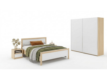 Wäiss Schlofzëmmer Miwwelen Luxus Bett Nuetsdëscher Groussen Kleederschaf