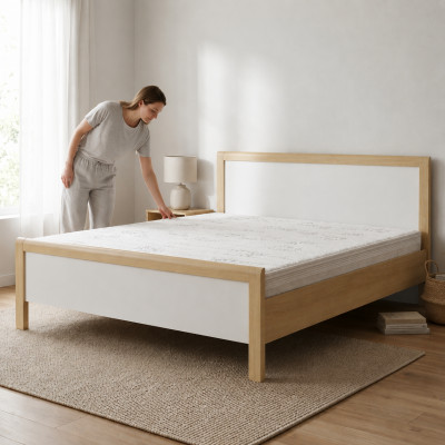 Modern wäisst Duebelbett Schlofzëmmer Better Héichwäertegt Holzgestell