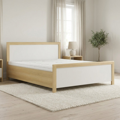 Schlofzëmmer Holzbett Wäisst Duebelbett Designer Hell Holzgestell Nei