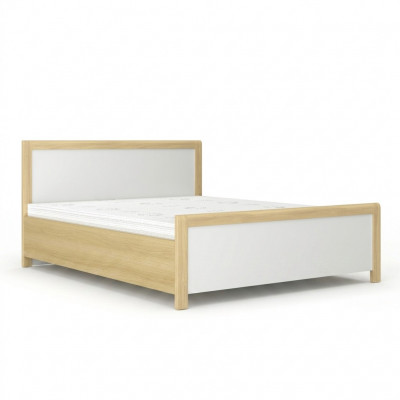 Schlofzëmmer Holzbett Wäisst Duebelbett Designer Hell Holzgestell Nei