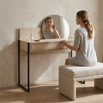 Brongen Toilëttendëscht mat Spigel Modernen Kosmetiksdëscht Luxus Holz Miwwelen