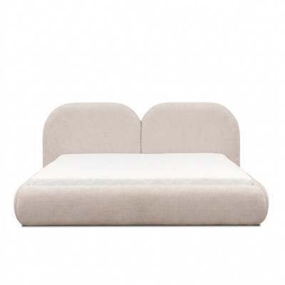 Schlofzëmmer a Beige, duebelt Bett mat ronnem Textilkoppleist, Gepolsterten Better, Nei