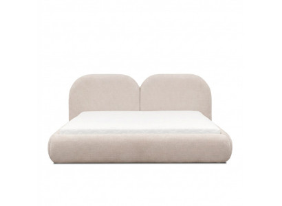 Schlofzëmmer a Beige, duebelt Bett mat ronnem Textilkoppleist, Gepolsterten Better, Nei