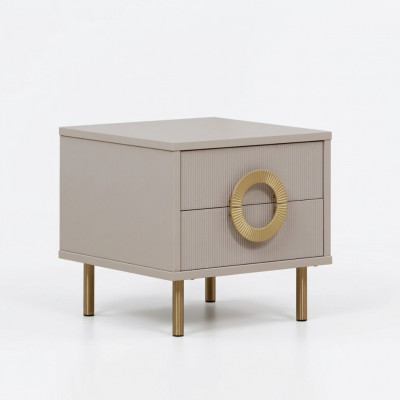 Designer beige Nuetsdësch mat 2 Tiräng Schlofkummer Bettkonsole