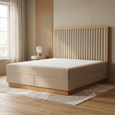 Braun-beige Schlofzëmmer Bett Designer Better Duebelbetter Textillbett