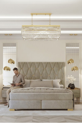 Graut Schlofzëmmer Duebelbett Designer Nuetsdëscher Luxus 3-Deeler Set