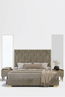Graut Schlofzëmmer Duebelbett Designer Nuetsdëscher Luxus 3-Deeler Set