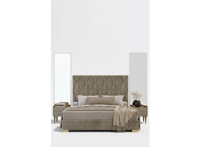 Graut Schlofzëmmer Duebelbett Designer Nuetsdëscher Luxus 3-Deeler Set