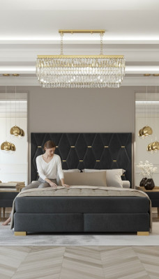 Designer gro Set-Schlofzëmmer, Edelstol Duebelbett, Nuetsdëscher.