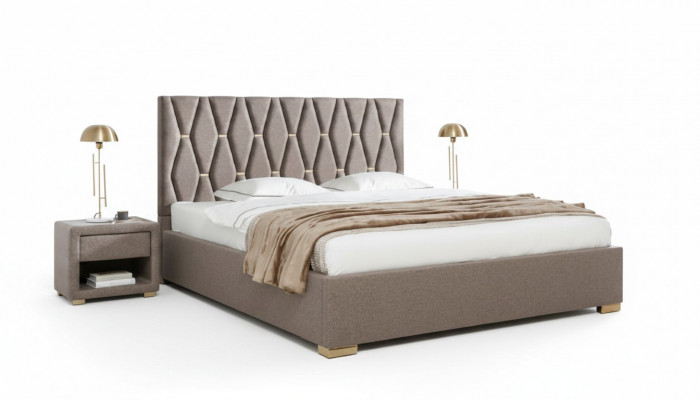 Braune Textilbett Designer Polster Nuetsdëscher Schlofzëmmer Miwwelen 3tlg