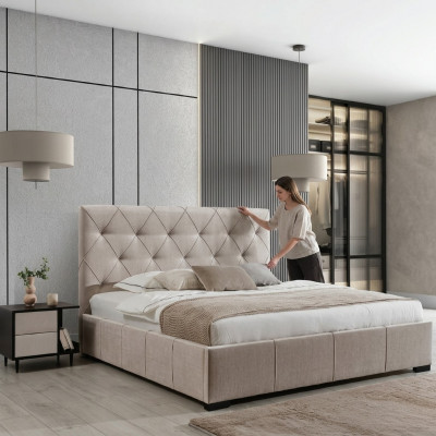 Béiges Chesterfield Duebelbett Textil Nuetsdëscher Schlofkummer Set