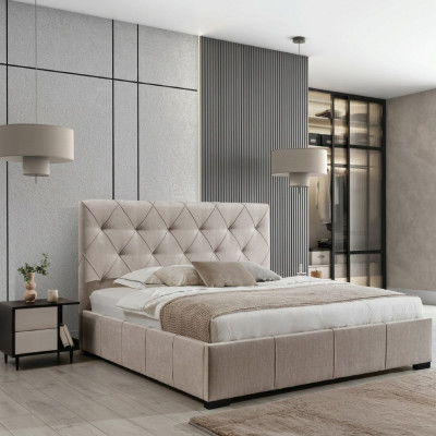 Béiges Chesterfield Duebelbett Textil Nuetsdëscher Schlofkummer Set