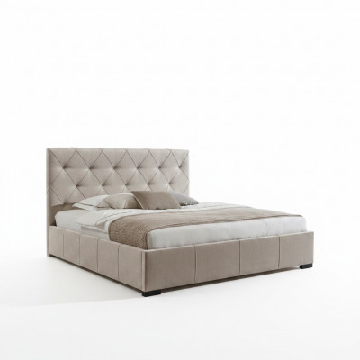 Béiges Chesterfield Duebelbett Textil Nuetsdëscher Schlofkummer Set