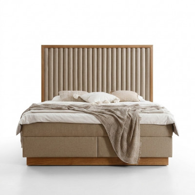 Beige Schlofkummer Duebelbett 2x Luxus Nuetsdëscher Eedelt Holzmierer 3tlg