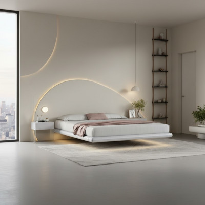 Grouss Wandbett Modern Schlofkummer Miwwelen Holzgestell LED-Bett Nei