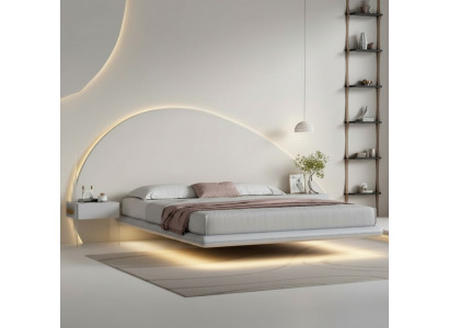 Grouss Wandbett Modern Schlofkummer Miwwelen Holzgestell LED-Bett Nei