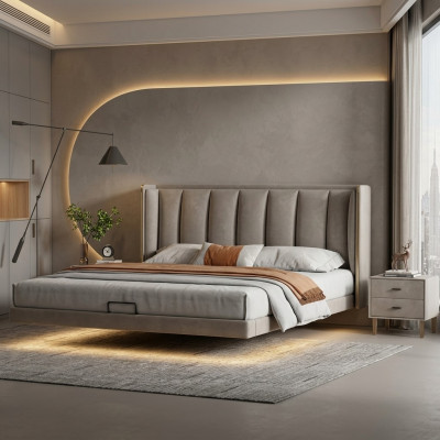 Wäisst Schlofzëmmer Duebelbett Designer Luxusmiwwel Holzgestell Better