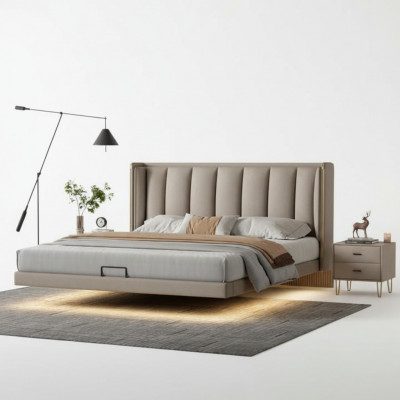 Wäisst Schlofzëmmer Duebelbett Designer Luxusmiwwel Holzgestell Better