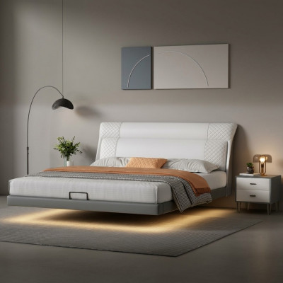 Wäisst Schlofzëmmer Bett Designer Liederbetter Textilbetter Duebelbetter