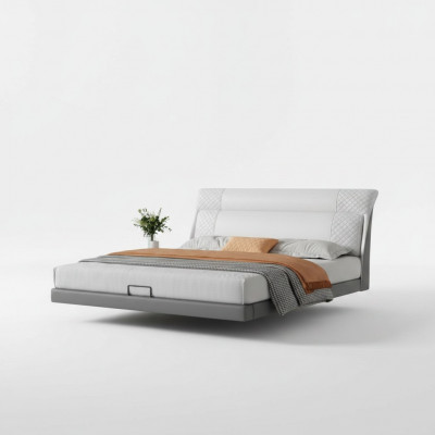 Wäisst Schlofzëmmer Bett Designer Liederbetter Textilbetter Duebelbetter