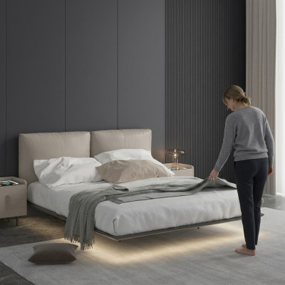 Hellgro Schlofzëmmer Wandbett LED-Bett Designer Holz Duebelbetter