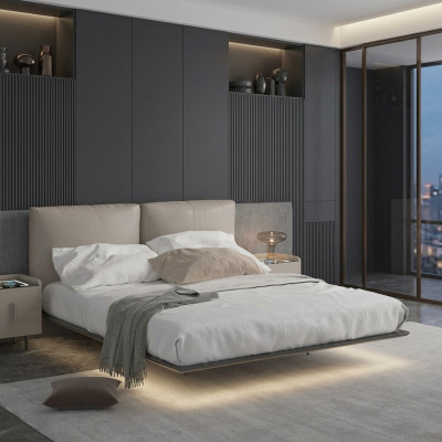 Hellgro Schlofzëmmer Wandbett LED-Bett Designer Holz Duebelbetter