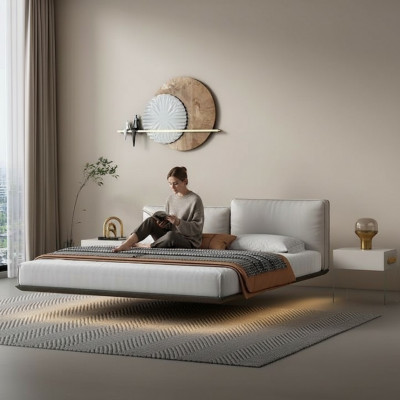 Wäisst Wandbett Designer LED-Bett Modern Schlofzëmmer Duebelbett Nei