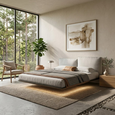 Wäisst Wandbett Designer LED-Bett Modern Schlofzëmmer Duebelbett Nei
