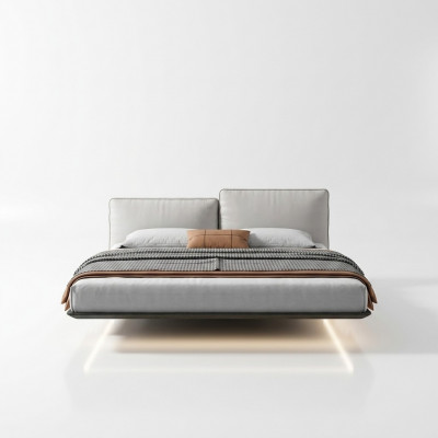 Wäisst Wandbett Designer LED-Bett Modern Schlofzëmmer Duebelbett Nei