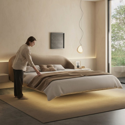 Beige Wandbett Designer Schlofzëmmer Better Luxus Duebelbetter Holz