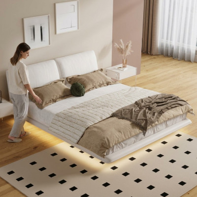 Wäisst Schlofzëmmerbett Designer Textilbetter Luxus Holz Duebelbetter