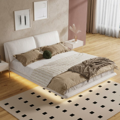 Wäisst Schlofzëmmerbett Designer Textilbetter Luxus Holz Duebelbetter