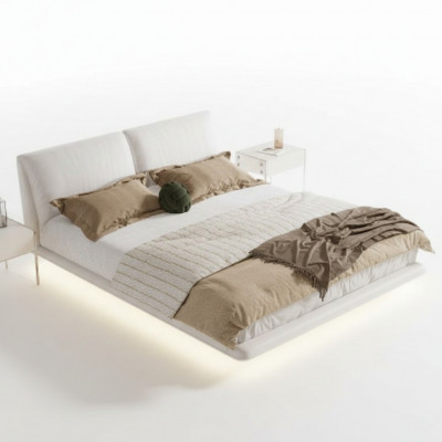 Wäisst Schlofzëmmerbett Designer Textilbetter Luxus Holz Duebelbetter