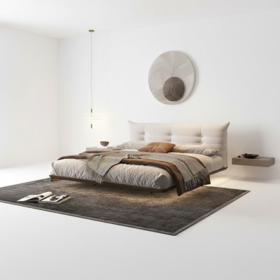 Wäisst Schlofzëmmer Bett Designer Wandbett LED-Better Holzgestell Miwwelen
