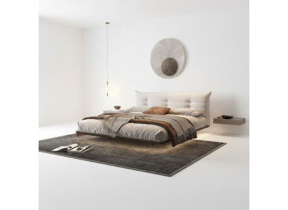Wäisst Schlofzëmmer Bett Designer Wandbett LED-Better Holzgestell Miwwelen